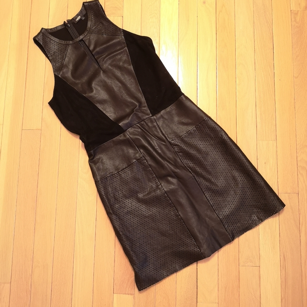 Maje Leather and Suede Dress